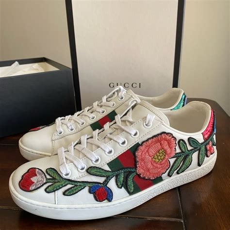 gucci calfskin web floral embroidered sneaker|gucci ace sneakers sale.